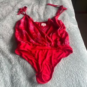 Red print bodysuit